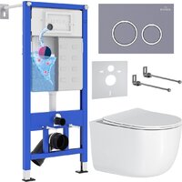 Унитаз подвесной Roxen Vortex в комплекте с инсталляцией StounFix Dual Fresh 6 в 1 966175 (кнопка: серый бетон) — Chaika Market