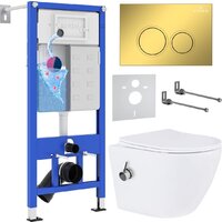 Унитаз подвесной Roxen Antares bidet в комплекте с инсталляцией StounFix Dual Fresh 6 в 1 968097 (кнопка: золото глянцевое ) — Chaika Market