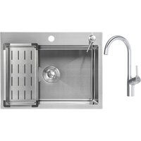 Кухонная мойка Saniteco 6045 + Spike F9S07000 (хром, с сифоном, дозатором и коландером) — Chaika Market