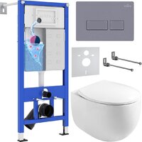 Унитаз подвесной Roxen Egg в комплекте с инсталляцией StounFix Dual Fresh 6 в 1 966842 (кнопка: серый гранит) — Chaika Market