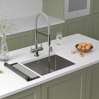 Кухонная мойка Roxen Uno 560210-54 под столешницу сатин/матовая поверхность (ролл-мат, дозатор, сифон) - Изображение №2 — Chaika Market