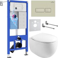 Унитаз подвесной Roxen Egg в комплекте с инсталляцией StounFix Dual Fresh 6 в 1 966706 (кнопка: бежевый) — Chaika Market