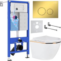 Унитаз подвесной Roxen Antares Gold в комплекте с инсталляцией StounFix Dual Fresh 6 в 1 968092 (кнопка: золото глянцевое ) - Изображение №1 — Chaika Market