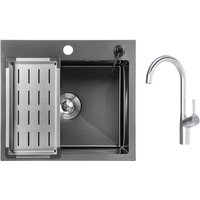 Кухонная мойка Saniteco 5045 Nano + Spike F9S07000 (хром, с сифоном, дозатором и коландером) — Chaika Market