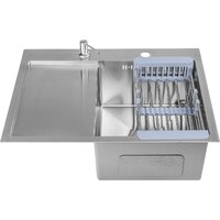 Кухонная мойка Saniteco 6550-R + Spike F9S07011 (сатин, с сифоном, дозатором и коландером) - Изображение №3 — Chaika Market