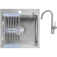 Кухонная мойка Saniteco 4848 + Spike F9S07011 (сатин, с сифоном, дозатором и коландером) — Chaika Market