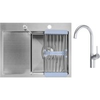 Кухонная мойка Saniteco 6550-R + Spike F9S07000 (хром, с сифоном, дозатором и коландером) — Chaika Market