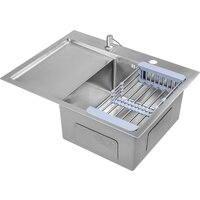 Кухонная мойка Saniteco 6550-R + Spike F9S07000 (хром, с сифоном, дозатором и коландером) - Изображение №4 — Chaika Market