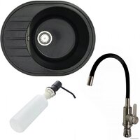 Кухонная мойка БелЭворс New Lux R + смеситель W74004-2 + дозатор L405F (черный) — Chaika Market