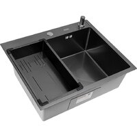 Кухонная мойка ARFEKA Eco AR мойка 600*500, коландер G, дозатор Black Decor Volcanic — Chaika Market