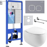 Унитаз подвесной Roxen Egg в комплекте с инсталляцией StounFix Dual Fresh 6 в 1 966436 (кнопка: серый бетон) — Chaika Market