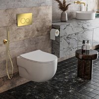 Унитаз подвесной Roxen Porto в комплекте с инсталляцией StounFix Dual Fresh 6 в 1 968015 (кнопка: золото глянцевое ) - Изображение №9 — Chaika Market