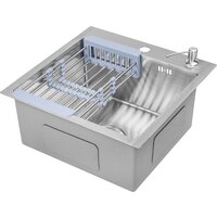 Кухонная мойка Saniteco 4848 + Spike F9S07000 (хром, с сифоном, дозатором и коландером) - Изображение №2 — Chaika Market