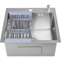 Кухонная мойка Saniteco 4848 + Spike F9S07000 (хром, с сифоном, дозатором и коландером) - Изображение №4 — Chaika Market