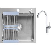 Кухонная мойка Saniteco 4848 + Spike F9S07000 (хром, с сифоном, дозатором и коландером) — Chaika Market