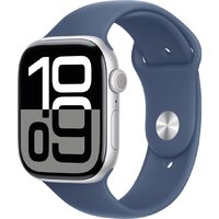 Умные часы Apple Watch Series 10 46 мм (алюминиевый корпус, серебристый/синий, спортивный силиконовый ремешок S/M) - Изображение №1 — Chaika Market