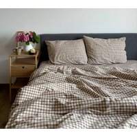Семейный комплект постельного белья Царство сновидений Вареный хлопок Бежевая клетка 150-0147 (дуэт, нав. 70x70) — Chaika Market