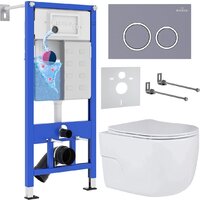 Унитаз подвесной Roxen Porto в комплекте с инсталляцией StounFix Dual Fresh 6 в 1 966078 (кнопка: серый бетон) — Chaika Market