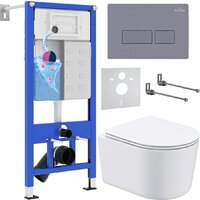 Унитаз подвесной Roxen Simple Compact в комплекте с инсталляцией StounFix Dual Fresh 6 в 1 966808 (кнопка: серый гранит) — Chaika Market