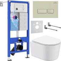 Унитаз подвесной Roxen Simple Compact в комплекте с инсталляцией StounFix Dual Fresh 6 в 1 966686 (кнопка: бежевый) — Chaika Market