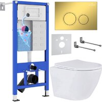 Унитаз подвесной Roxen Antares в комплекте с инсталляцией StounFix Dual Fresh 6 в 1 968010 (кнопка: золото глянцевое ) — Chaika Market