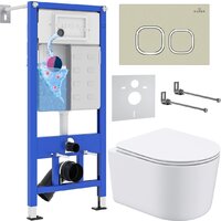 Унитаз подвесной Roxen Simple Compact в комплекте с инсталляцией StounFix Dual Fresh 6 в 1 966614 (кнопка: бежевый) — Chaika Market