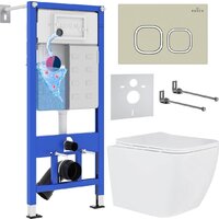 Унитаз подвесной Roxen Cube в комплекте с инсталляцией StounFix Dual Fresh 6 в 1 966482 (кнопка: бежевый) — Chaika Market