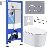 Унитаз подвесной Roxen Simple Compact в комплекте с инсталляцией StounFix Dual Fresh 6 в 1 966428 (кнопка: серый бетон) — Chaika Market