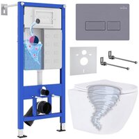 Унитаз подвесной Roxen Antares Tornado в комплекте с инсталляцией StounFix Dual Fresh 6 в 1 968330 (кнопка: серый бетон) — Chaika Market