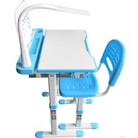 Парта Растущая мебель B204 + стул + выдвижной ящик + подставка для книг + светильник (голубой/белый) — Chaika Market