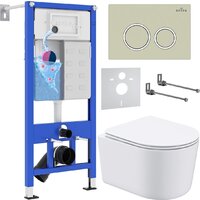 Унитаз подвесной Roxen Simple Compact в комплекте с инсталляцией StounFix Dual Fresh 6 в 1 966278 (кнопка: бежевый) - Изображение №1 — Chaika Market