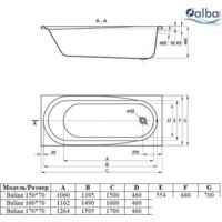 Ванна Alba Spa Baline 150x70 (с ножками и экраном) - Изображение №2 — Chaika Market