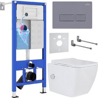 Унитаз подвесной Roxen Cube bidet в комплекте с инсталляцией StounFix Dual Fresh 6 в 1 966807 (кнопка: серый гранит) — Chaika Market