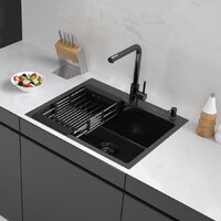 Кухонная мойка ARFEKA ECO AR мойка 600*500, коландер, дозатор BLACK DECOR VOLCANIC ROCK — Chaika Market