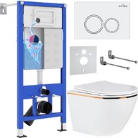 Унитаз подвесной Roxen Antares Gold в комплекте с инсталляцией StounFix Dual Fresh 6 в 1 728092 (кнопка: белый глянец) — Chaika Market