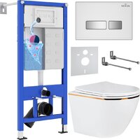 Унитаз подвесной Roxen Antares Gold в комплекте с инсталляцией StounFix Dual Fresh 6 в 1 904965 (белое стекло) — Chaika Market