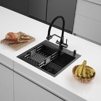 Кухонная мойка ARFEKA ECO AR мойка 500*500, коландер, дозатор BLACK DECOR VOLCANIC ROCK — Chaika Market