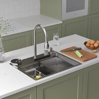 Кухонная мойка Roxen Stage Plus 560250-60-S многофункциональная 8 в 1 (60*48/текстурный сатин) - Изображение №2 — Chaika Market