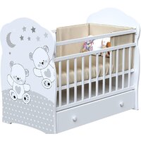 Классическая детская кроватка VDK Funny Bears маятник и ящик (белый) — Chaika Market