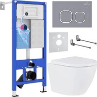 Унитаз подвесной Roxen Antares 530185-02 в комплекте с инсталляцией StounFix Dual Fresh 6 в 1 966352 (кнопка: серый бетон) — Chaika Market