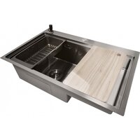 Кухонная мойка Stellar S6550NB-TU-L (нано черный, с доской) - Изображение №3 — Chaika Market