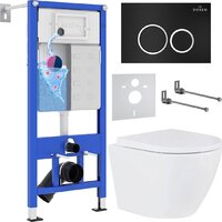 Унитаз подвесной Roxen Antares One Rimless 6 в 1 StounFix Dual Fresh 506495 (кнпка: черный матовый) — Chaika Market