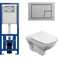 Унитаз подвесной Cersanit Carina New Clean On с инстал. Link Pro (с кнопкой Corner 64107 хром матовый) — Chaika Market